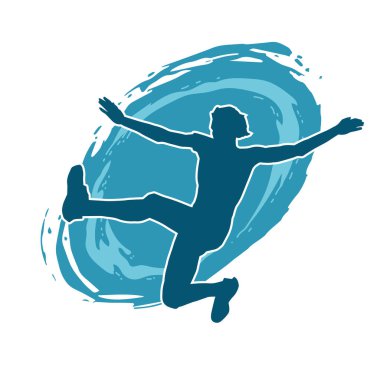 Mutlu bir kadının silueti atlama pozu. Bir kız modelin silueti sıçrar.