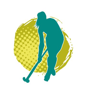 Çim hokeyi oynayan kadın atlet silueti. Çim hokeyi oynayan bir kadının silueti..