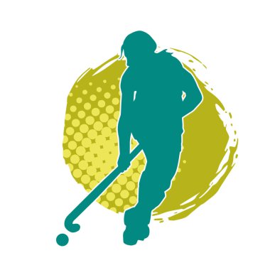 Çim hokeyi oynayan kadın atlet silueti. Çim hokeyi oynayan bir kadının silueti..