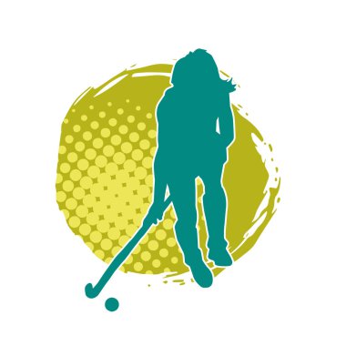 Çim hokeyi oynayan kadın atlet silueti. Çim hokeyi oynayan bir kadının silueti..