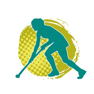 Çim hokeyi oynayan kadın atlet silueti. Çim hokeyi oynayan bir kadının silueti..