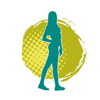 İnce bir kadın modelin silueti kadınsı pozlar veren günlük kıyafetler giyiyor..