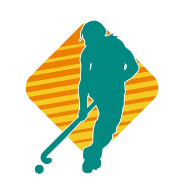 Çim hokeyi oynayan kadın atlet silueti. Çim hokeyi oynayan bir kadının silueti..