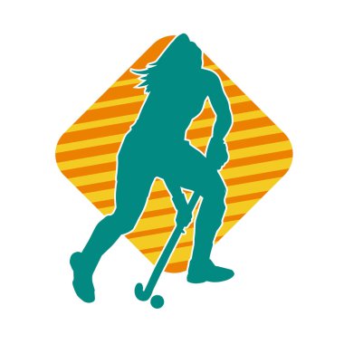 Çim hokeyi oynayan kadın atlet silueti. Çim hokeyi oynayan bir kadının silueti..