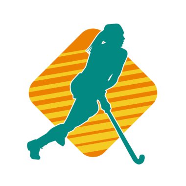 Çim hokeyi oynayan kadın atlet silueti. Çim hokeyi oynayan bir kadının silueti..