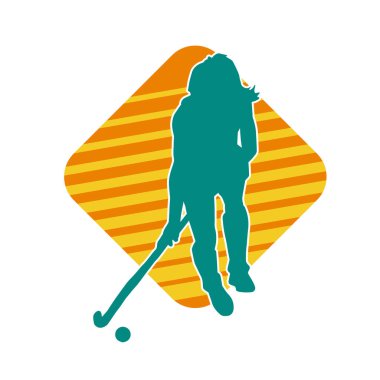 Çim hokeyi oynayan kadın atlet silueti. Çim hokeyi oynayan bir kadının silueti..