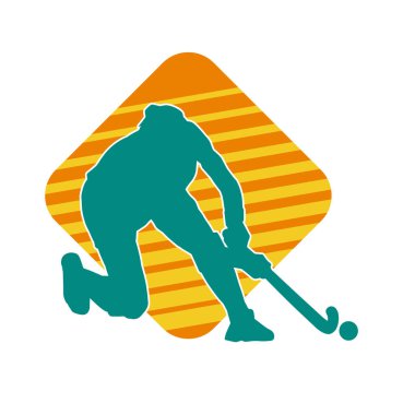 Çim hokeyi oynayan kadın atlet silueti. Çim hokeyi oynayan bir kadının silueti..