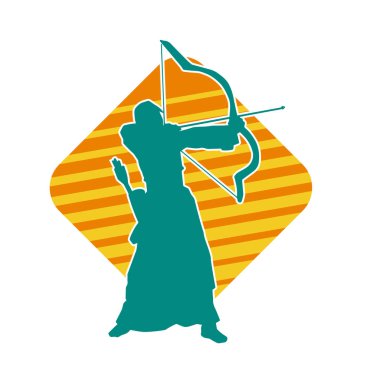 Hareketli erkek okçu savaşçısının silueti. Okçuluk silahı taşıyan bir adamın silueti..