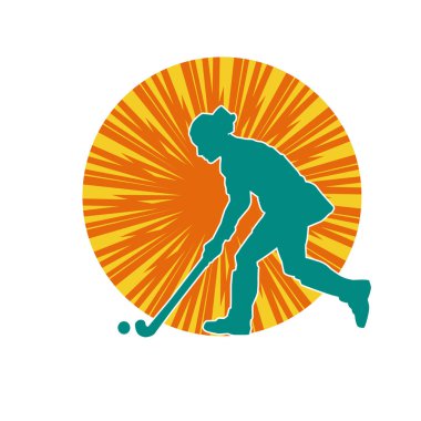 Çim hokeyi oynayan kadın atlet silueti. Çim hokeyi oynayan bir kadının silueti..