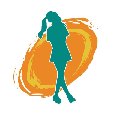 İnce bir kadın modelin silueti kadınsı pozlar veren günlük kıyafetler giyiyor..