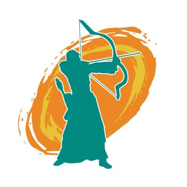 Hareketli erkek okçu savaşçısının silueti. Okçuluk silahı taşıyan bir adamın silueti..