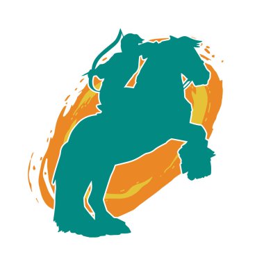 Eski bir süvari askerinin silueti okçuluk silahına nişan alıyor. Koşan atında bir okçunun silüeti..