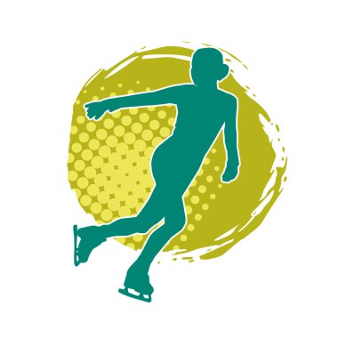 Sıska bir kadın buz pateni jimnastik dansçısının hareket halindeki silueti.