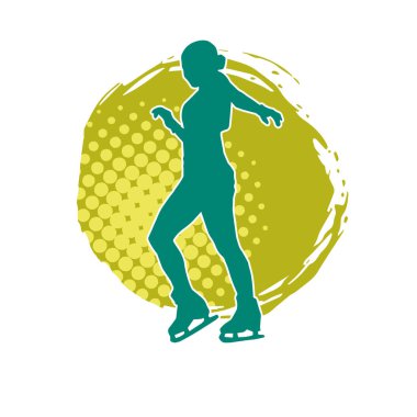 Sıska bir kadın buz pateni jimnastik dansçısının hareket halindeki silueti.