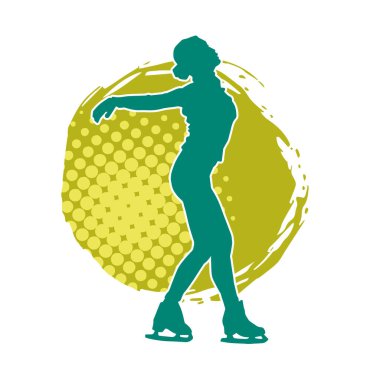 Sıska bir kadın buz pateni jimnastik dansçısının hareket halindeki silueti.