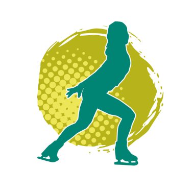 Sıska bir kadın buz pateni jimnastik dansçısının hareket halindeki silueti.