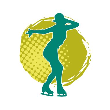 Sıska bir kadın buz pateni jimnastik dansçısının hareket halindeki silueti.