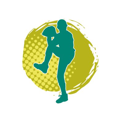 Beyzbol atıcısının silueti top atmaya hazır. Erkek beyzbol atıcısının silueti hareket halinde..