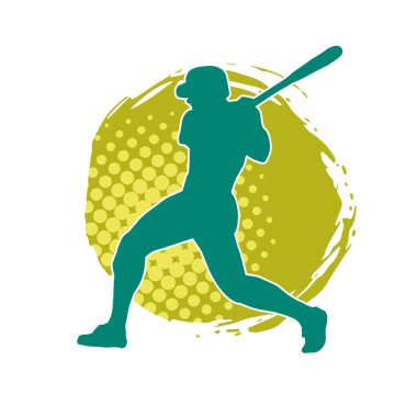 Hareketli bir erkek beyzbol oyuncusunun silueti. Vurucu olarak beyzbol oynayan bir adamın silueti..