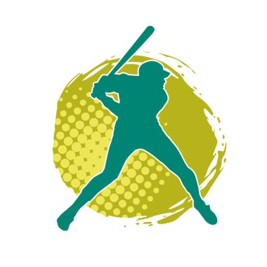 Hareketli bir erkek beyzbol oyuncusunun silueti. Vurucu olarak beyzbol oynayan bir adamın silueti..