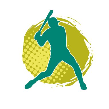 Hareketli bir erkek beyzbol oyuncusunun silueti. Vurucu olarak beyzbol oynayan bir adamın silueti..