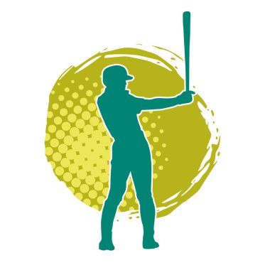 Hareketli bir erkek beyzbol oyuncusunun silueti. Vurucu olarak beyzbol oynayan bir adamın silueti..