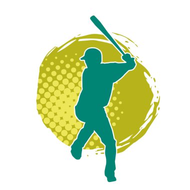 Hareketli bir erkek beyzbol oyuncusunun silueti. Vurucu olarak beyzbol oynayan bir adamın silueti..