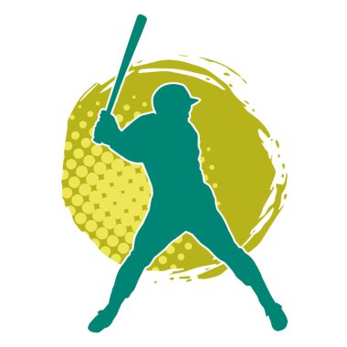 Hareketli bir erkek beyzbol oyuncusunun silueti. Vurucu olarak beyzbol oynayan bir adamın silueti..