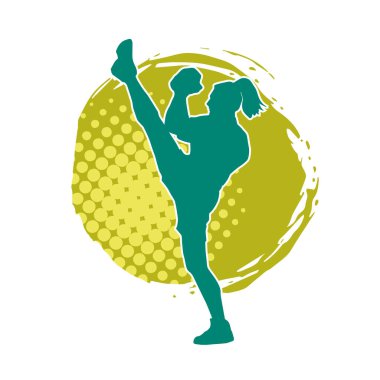 Dövüş sanatları pozu veren bir erkeğin silueti. Dövüş sanatları ustasının silueti tekme atma pozu veriyor..