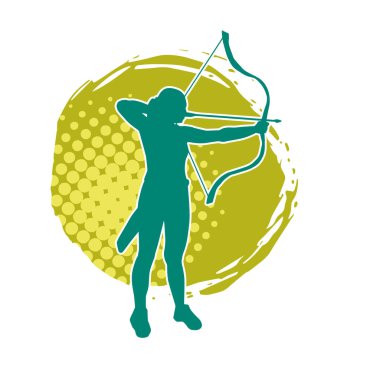 Dişi okçu bir dövüşçünün silueti ok ve yayla pozisyonunu alıyor..