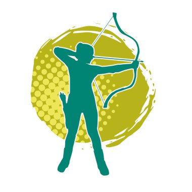 Dişi okçu bir dövüşçünün silueti ok ve yayla pozisyonunu alıyor..