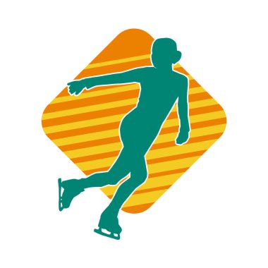 Sıska bir kadın buz pateni jimnastik dansçısının hareket halindeki silueti.