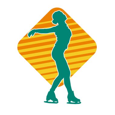 Sıska bir kadın buz pateni jimnastik dansçısının hareket halindeki silueti.