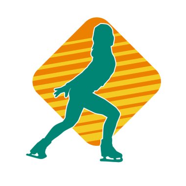 Sıska bir kadın buz pateni jimnastik dansçısının hareket halindeki silueti.