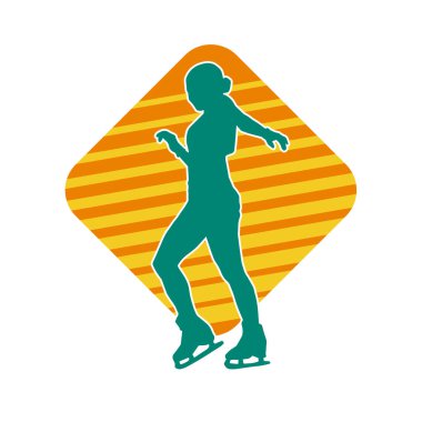 Sıska bir kadın buz pateni jimnastik dansçısının hareket halindeki silueti.