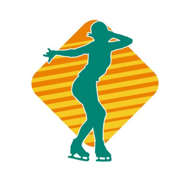 Sıska bir kadın buz pateni jimnastik dansçısının hareket halindeki silueti.