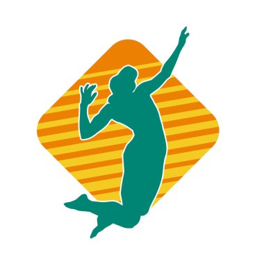 Hareketli bir kadın voleybol oyuncusunun silueti. Voleybol oynayan bir kadının silueti..