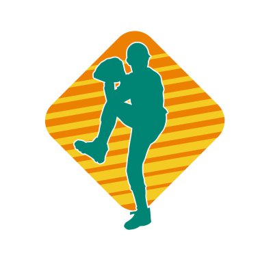 Beyzbol atıcısının silueti top atmaya hazır. Erkek beyzbol atıcısının silueti hareket halinde..