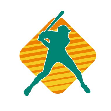 Hareketli bir erkek beyzbol oyuncusunun silueti. Vurucu olarak beyzbol oynayan bir adamın silueti..