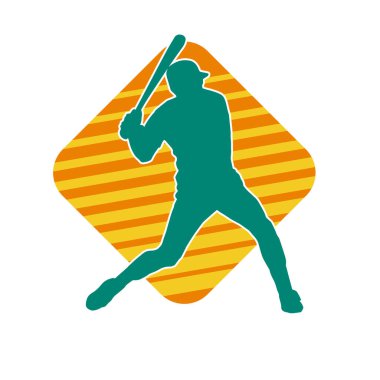 Hareketli bir erkek beyzbol oyuncusunun silueti. Vurucu olarak beyzbol oynayan bir adamın silueti..