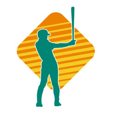 Hareketli bir erkek beyzbol oyuncusunun silueti. Vurucu olarak beyzbol oynayan bir adamın silueti..