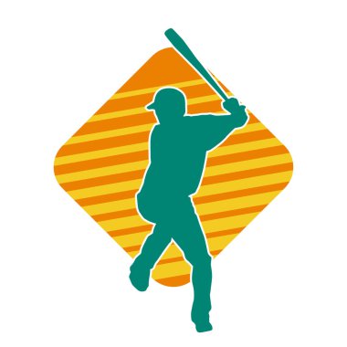 Hareketli bir erkek beyzbol oyuncusunun silueti. Vurucu olarak beyzbol oynayan bir adamın silueti..