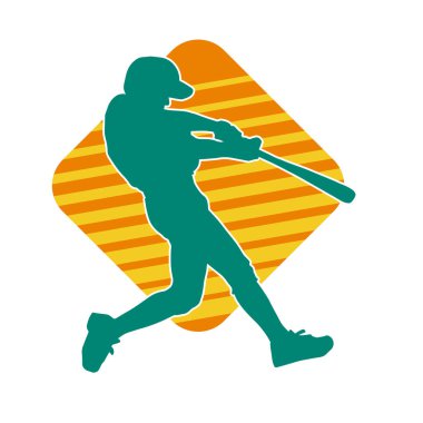 Hareketli bir erkek beyzbol oyuncusunun silueti. Vurucu olarak beyzbol oynayan bir adamın silueti..