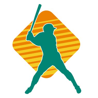 Hareketli bir erkek beyzbol oyuncusunun silueti. Vurucu olarak beyzbol oynayan bir adamın silueti..