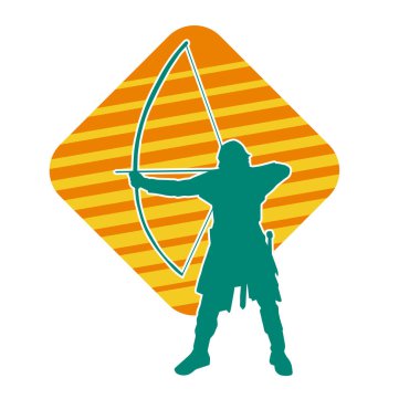 Hareketli erkek okçu savaşçısının silueti. Okçuluk silahı taşıyan bir adamın silueti..