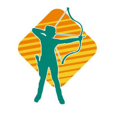 Dişi okçu bir dövüşçünün silueti ok ve yayla pozisyonunu alıyor..