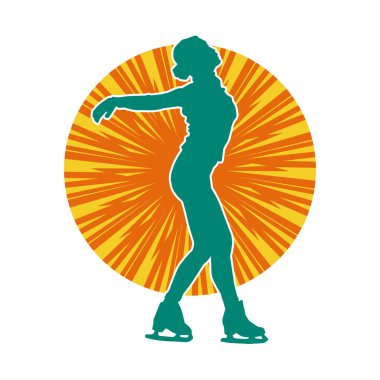 Sıska bir kadın buz pateni jimnastik dansçısının hareket halindeki silueti.