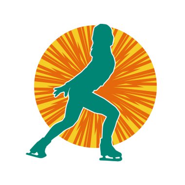 Sıska bir kadın buz pateni jimnastik dansçısının hareket halindeki silueti.