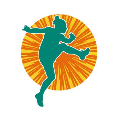 Zayıf kadın silueti egzersiz yapıyor. Spor yapan, spor yapan bir kadının silüeti.. 