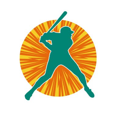 Hareketli bir erkek beyzbol oyuncusunun silueti. Vurucu olarak beyzbol oynayan bir adamın silueti..